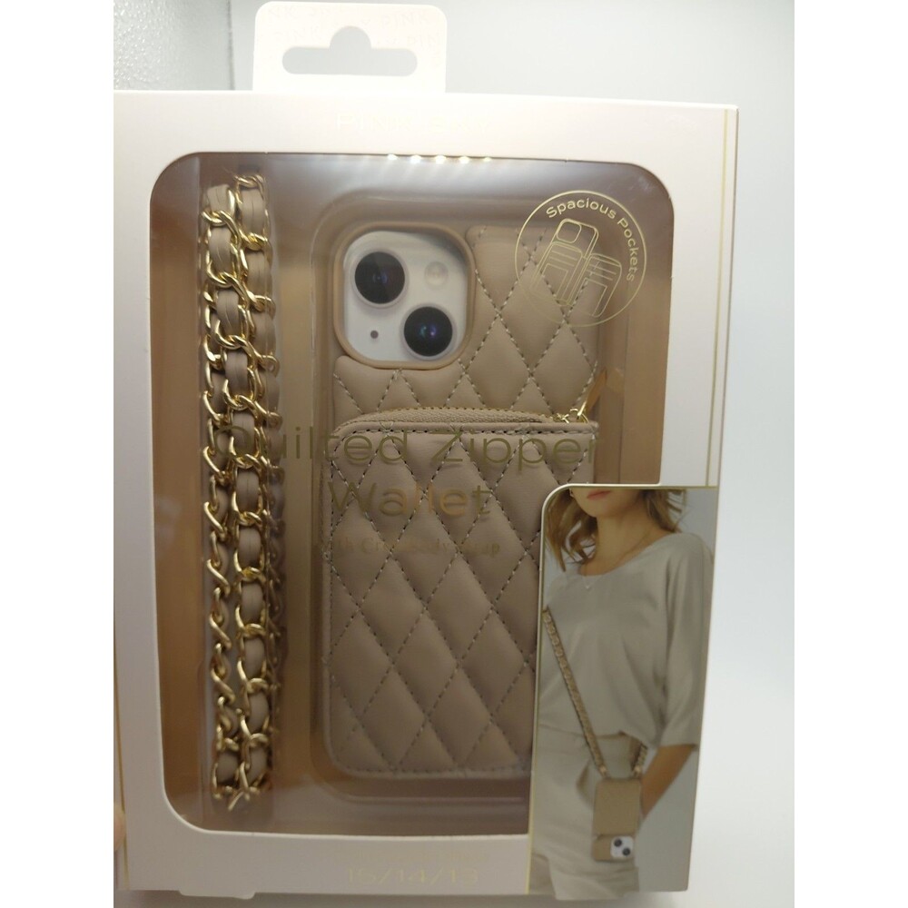 Pink Sky Quilted Leather Zipper Wallet W/ Crossbody Strap - iPhone 15/14/13